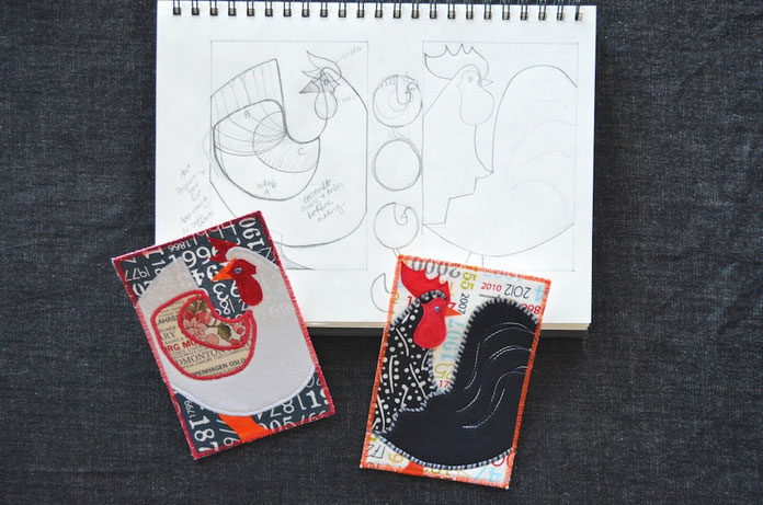 Sketchbook for Chicken and Rooster Fiber Art Cards