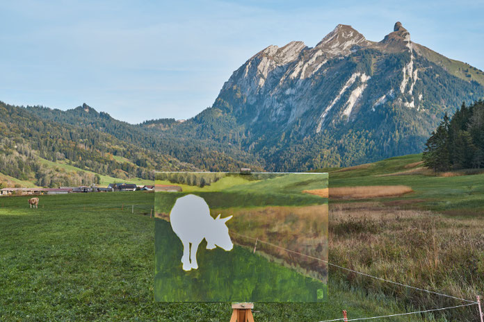 Cow at the Edge of Forest, 2021, Fine Art-print/satin-photopaper 240g/aluminium 1mm, limited edition, max. 7 prints, 60 x 90cm (CHF 2'400 each) to max. 120 x 180cm (price on request)