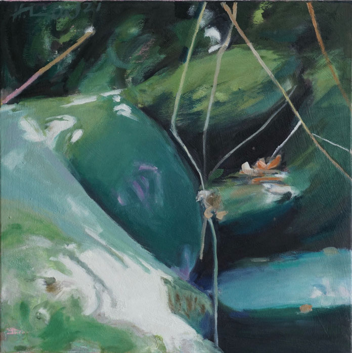 offene Verbindungen  2021  50 x 50 cm  Öl / Leinwand - Herta Müller
