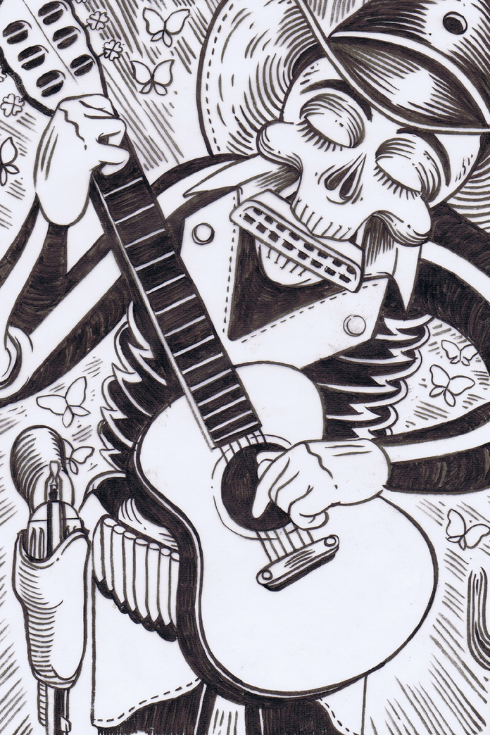 Zeichnung von Skellet mit Gitarre