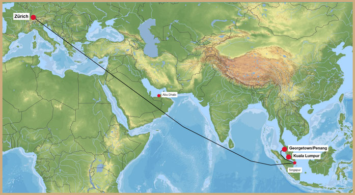 Malaysia, Flug Zürich-Singapur-Penang, Georgetown, George Town, Penang