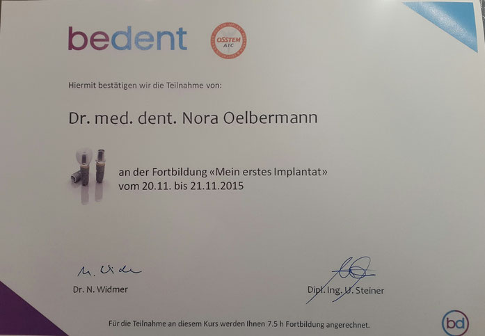 Fortbildung Nora Oelbermann bedent. Mein erstes Implantat