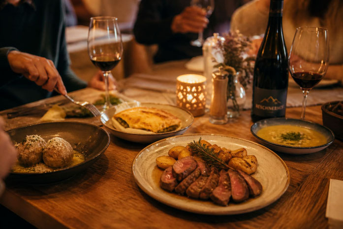 Abendessen im Reschnerhof in Reschen und das Gefühl am richtigen Ort zu sein.