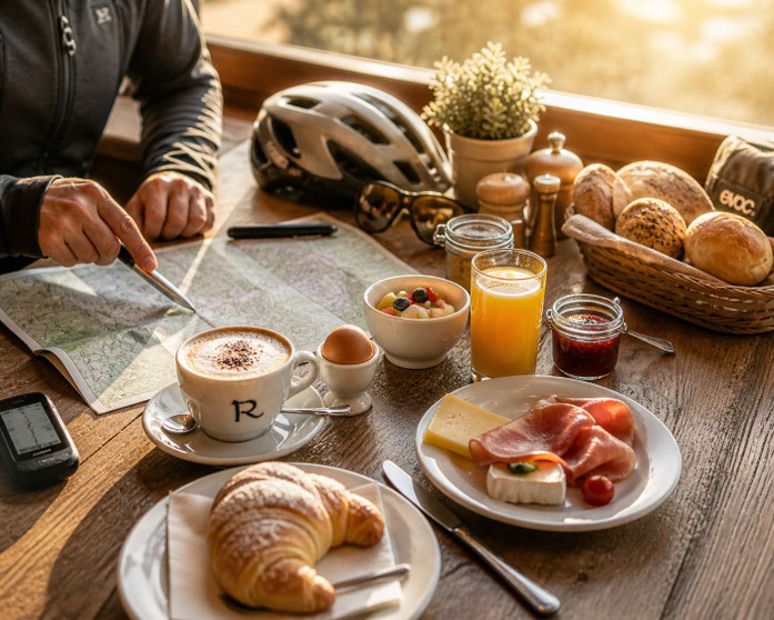 Beim Früstück Hotel Reschnerhof in Reschen am Reschenpass
