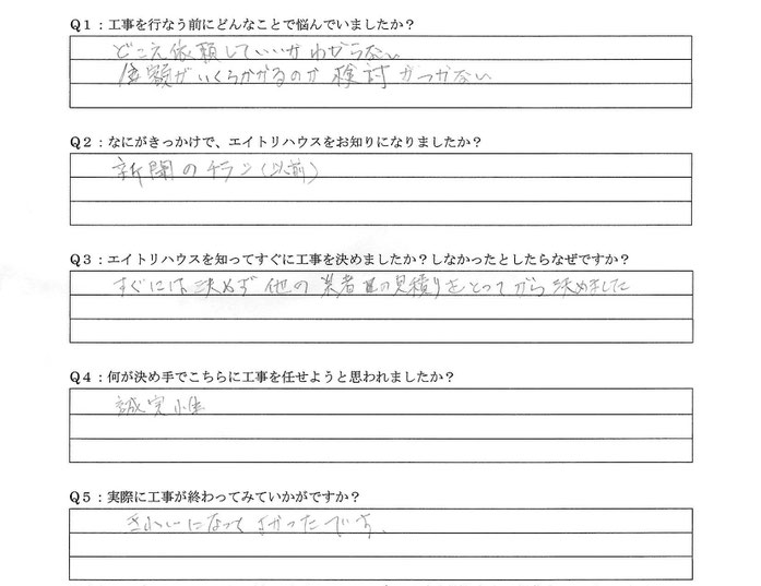 お客様の声　屋根瓦漆喰補修工事　口コミ　評判　情報　大垣市　リフォーム業者