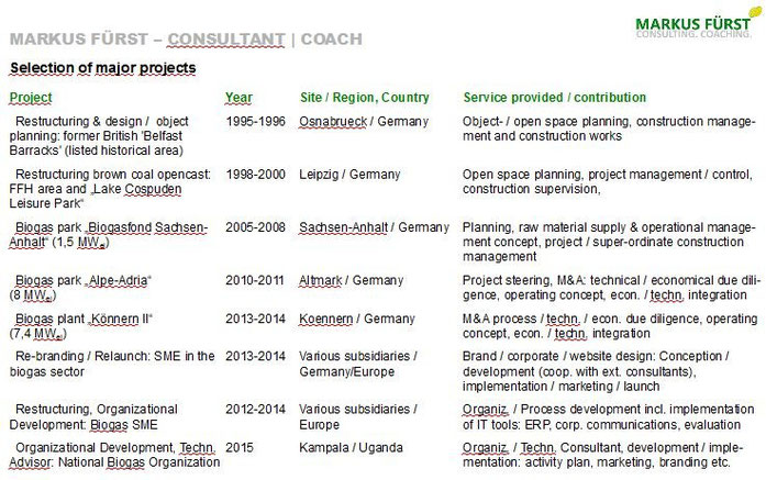 Markus Fuerst - Consultant | Coach - List of references (Overview)