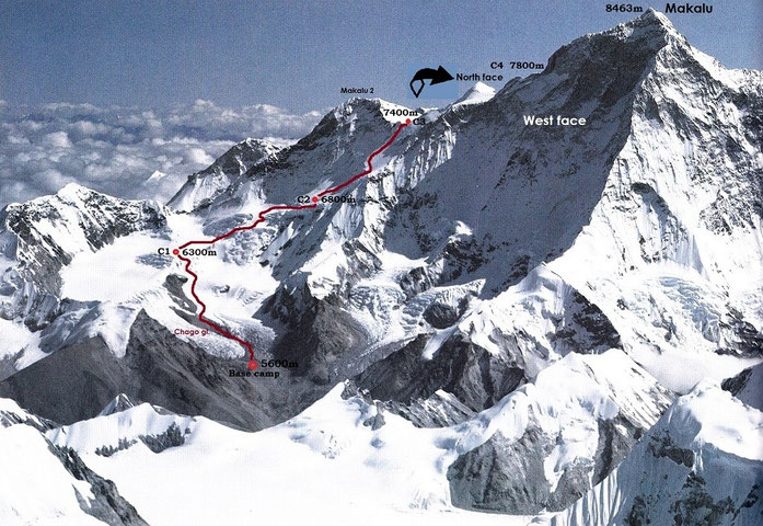 Route from Basecamp to C3 on Makalu La