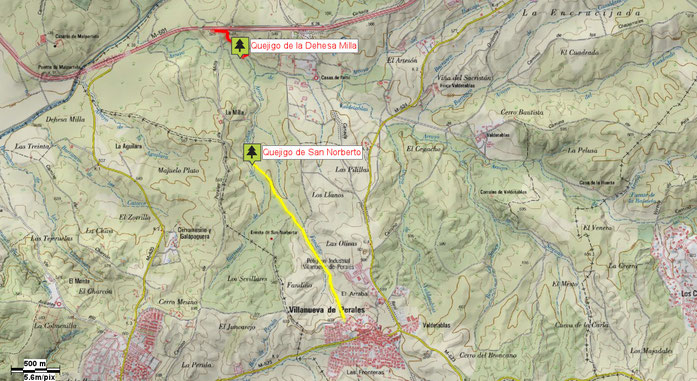 Mapa quejigos de Villanueva de Perales. Madrid.