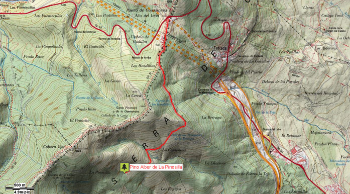 Mapa de acceso al Pino Albar de La Pinosilla. Madrid.