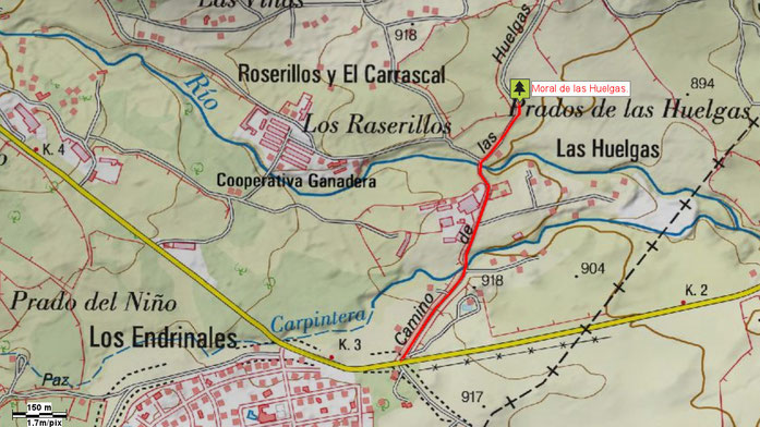 Mapa de acceso al Moral de las Huelgas, Miraflores de la Sierra. Madrid.