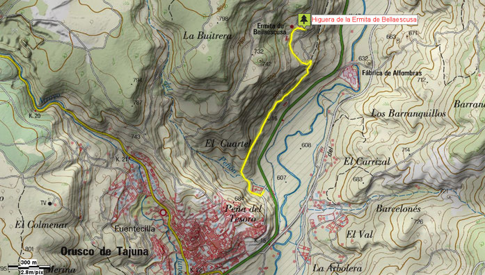 Mapa de acceso a la Ermita de Bellaescusa. Orusco de Tajuña. Madrid.