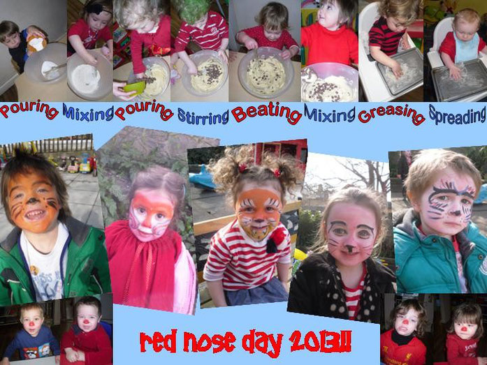 Baking cakes to sell to raise lots of money & face painting fun - Red Nose Day - March 2013