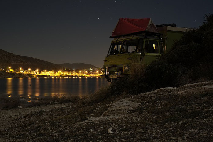 LO rooftop tent. In the cabin it is more comfortable thuogh...