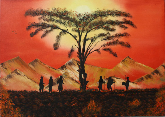 Nr.89a Rast unter der Akazie.Format 70x50cm. Ölfarben auf Leinwand.