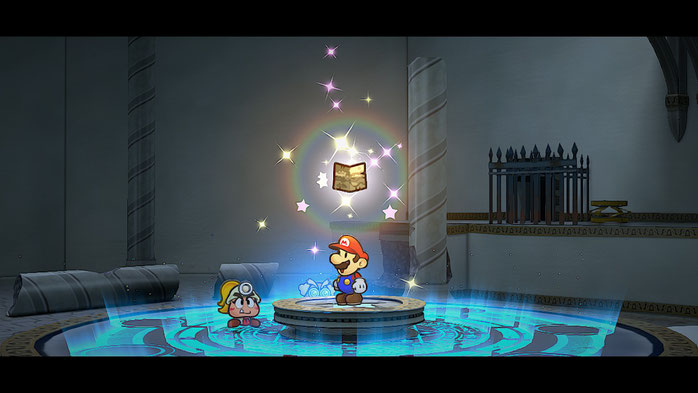 Game screenshot showing a cutscene with heavy particle effects.