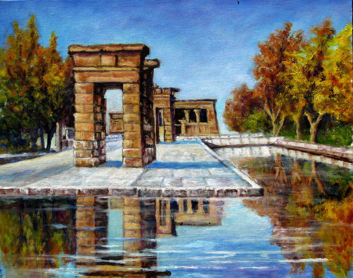 Madrid. Templo de Debod. Óleo se 40 x 30