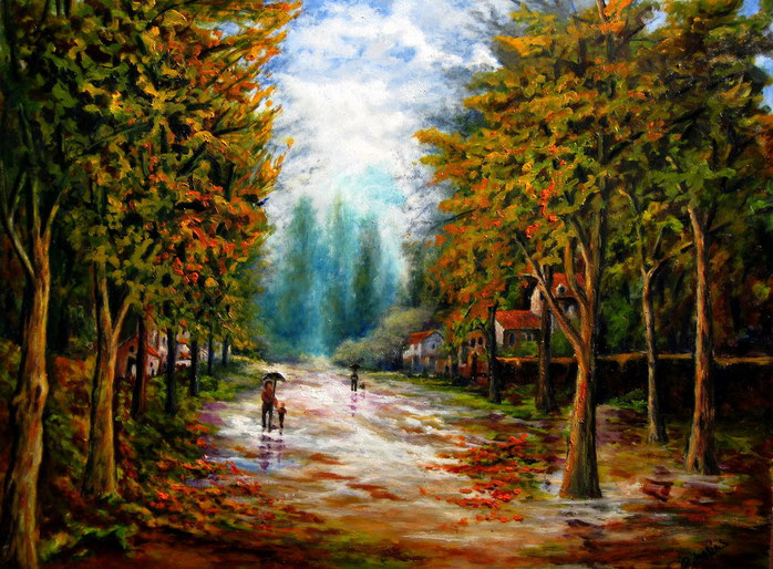 Lluvia en otoño. Óleo de 80 x 60