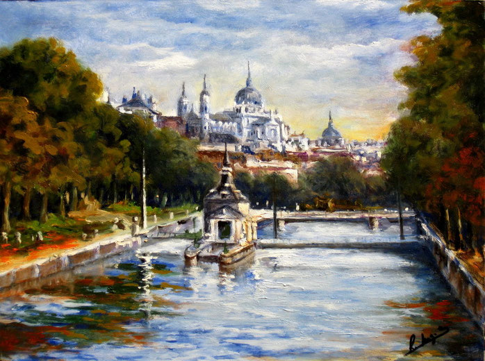Río Manzanares en Madrid. Óleo de 40 x 30