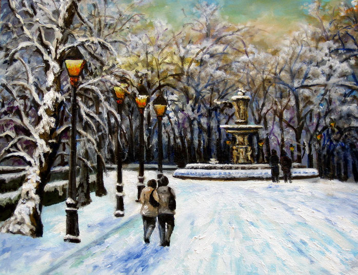 Madrid. Nieve en el Retiro. Óleo de 50 x 40