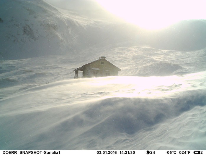 Strong winds in the Sanalia Bowl, 3 days before we hiked up there, 03/01/2016.