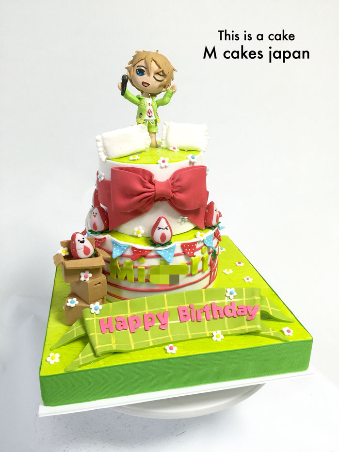 キャラクター イメージの可愛い2段ケーキ🍓 #キャラクター #イチゴ #ミドリ #可愛い #日本のキャラクター #漫画 #manga #anime #animecake #character #charactercake #japan #fondantcake #fondantfigure #誕生日ケーキ