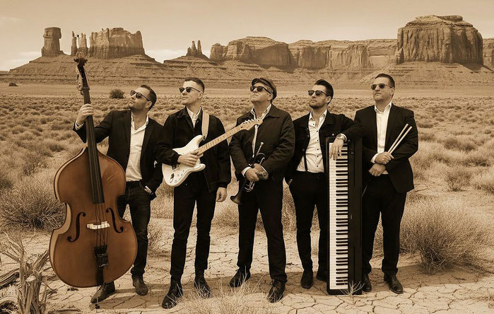 Die Rock'n'Roll-Band Primebeats hat sich dem Sound der Fifties verschrieben, jedoch ohne Scheuklappen. Da werden auch schon mal Songs von The Clash oder Soft Cell auf Kurs gebracht. Live am 12. Juli im "Hofgut Domäne" in Hechingen. Foto: Promo