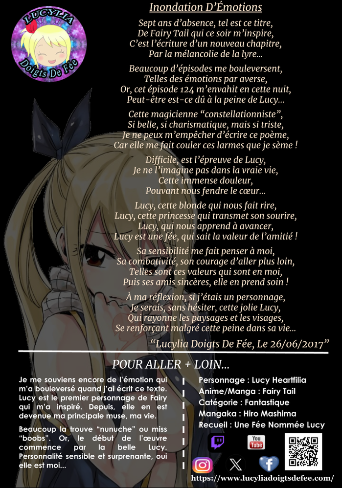 Poème Inondation d'émotions écrit par Lucylia Doigts De Fée, recueil Une Fée Nommée Lucy  pour L'univers de Lucylia, personnage Lucy Heartfilia, manga Fairy Tail