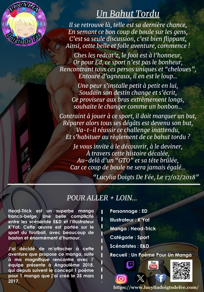 Poème Un Bahut Tordu écrit par Lucylia Doigts De Fée, recueil Un Poème Pour Un Manga pour L'univers de Lucylia, personnage ED, manga Head Trick