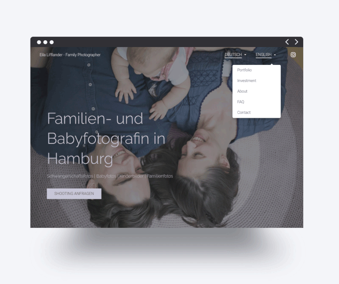 Page d’accueil du site multilingue de la photographe Eila Lifflander