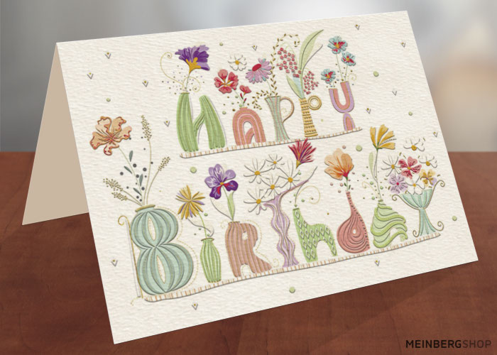 Happy Birthday Schrift Blumenvasen Karte