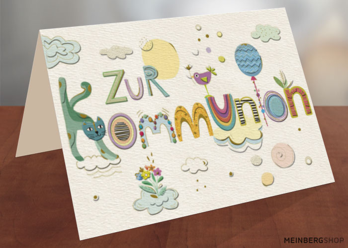 Zur Kommunion Karte Katze