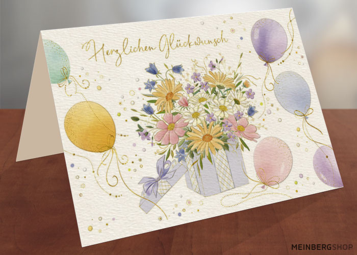 Luftballons Geschenk Blumen Herzlichen Glückwunsch