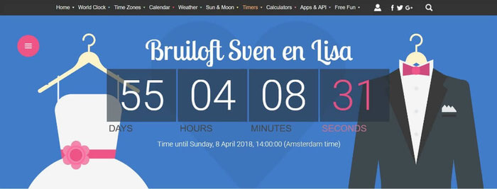 Voeg een eigen countdown aan je trouwsite toe met een widget van time and date