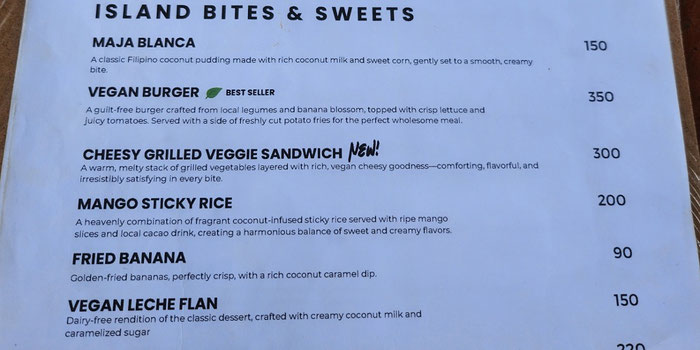 Vegan shack menu