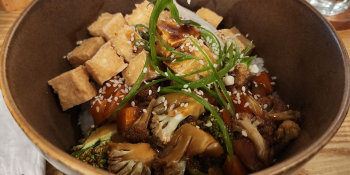 Tofu teriyaki bowl at he spotted pig cafe
