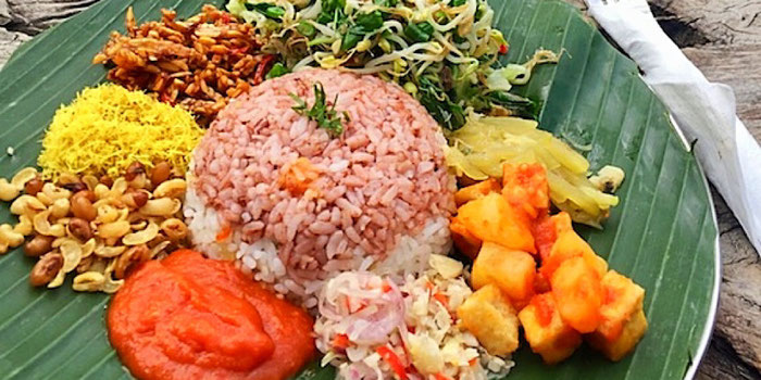 nasi campur at yellow flower cafe in ubud bali