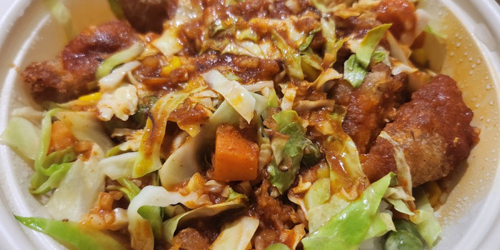Vegan grilled chicken rice box from chicks rule