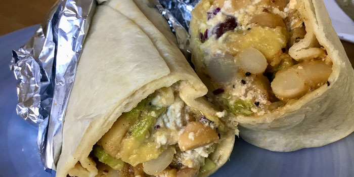 Sesame onion vegan burrito hideout burrito