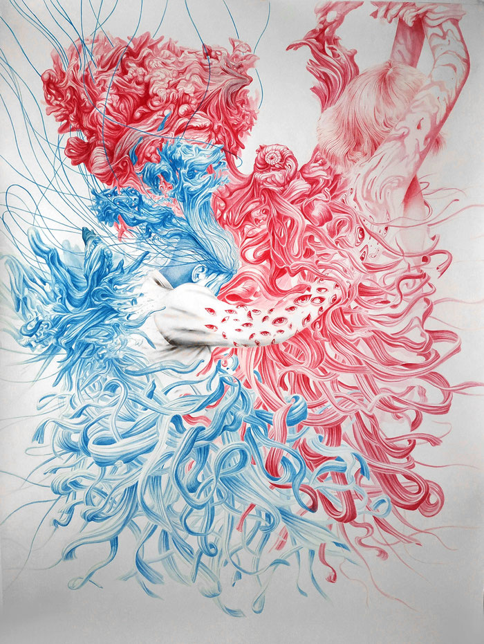 Vincent Anaskieviez / Les artifices de l'osmose 01 - 2020 - Encre & crayon de couleur - 75 x 100 cm / 29,5" x 39,3"