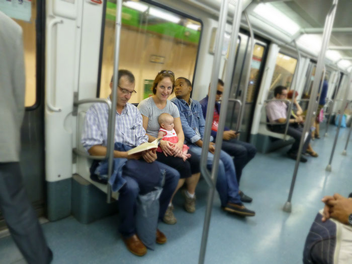 Barcelona public transit with baby