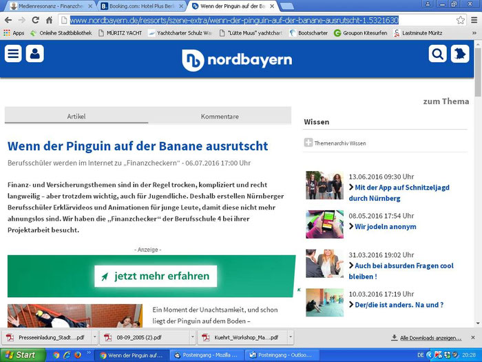 Die NN hielt den Artikel offenbar sogar für wert, ihn zusätzlich im Netz zu veröffentlichen (Infoplattform Nordbayern.de, Screenshot vom 19.07.2016). Auch hier muss die Domain allerdings richtigerweise "finanzchecker.de" lauten.