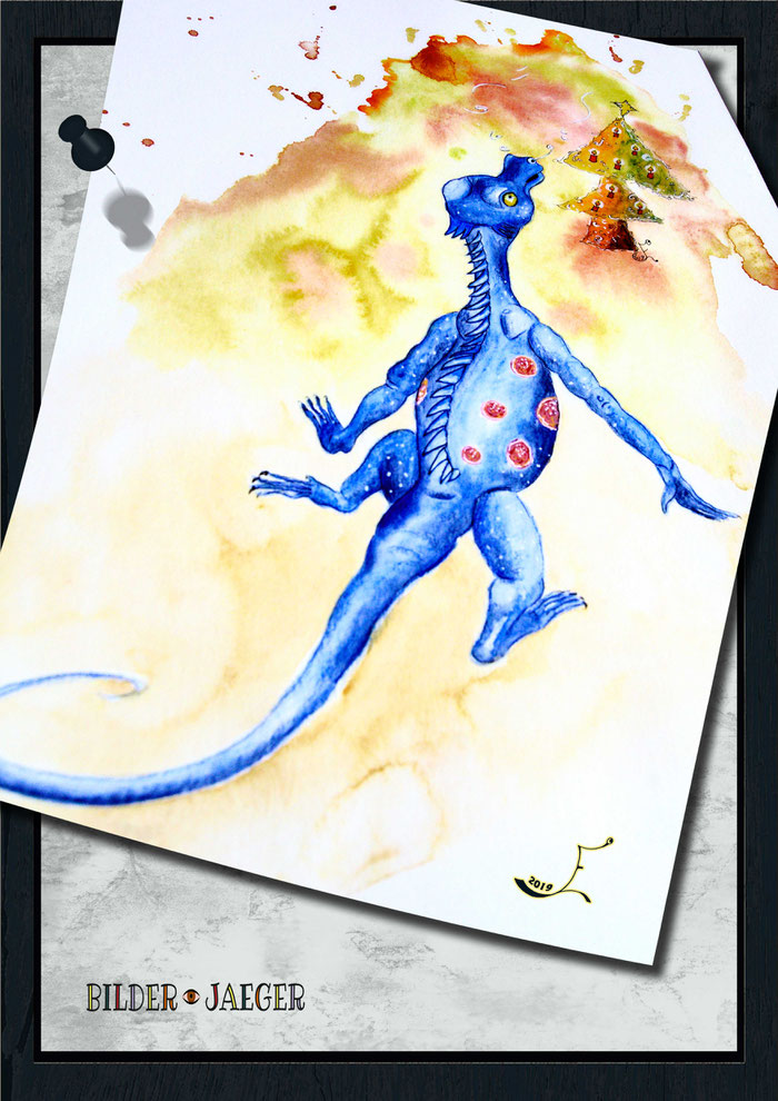 Bilder-Jaeger Zeichnung mixed media blauer Drache