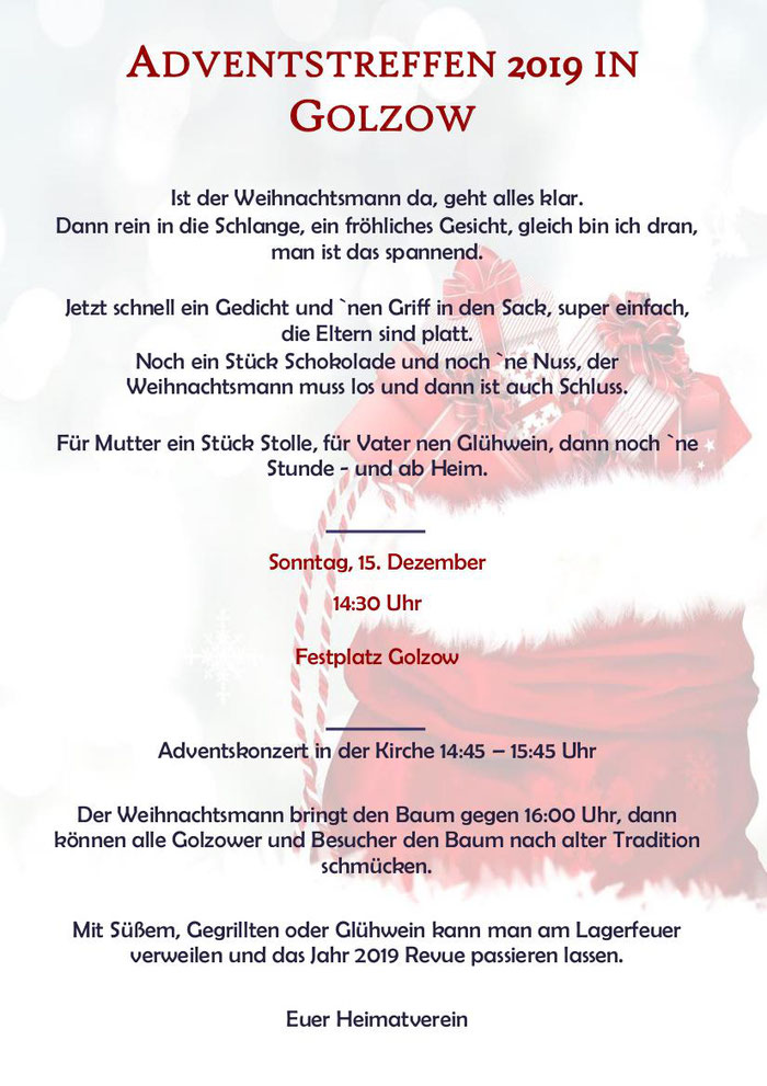 Termin 15. Dezember 2019 in Golzow 16230 Brandenburg Barnim