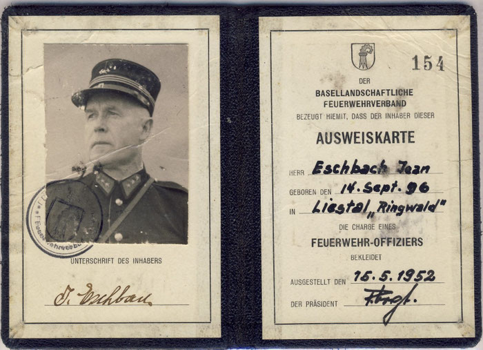 Ausweis von Jean Eschbach, letzter Kommandant der Floretti-Feuerwehr. Bild: Urs Brutschin