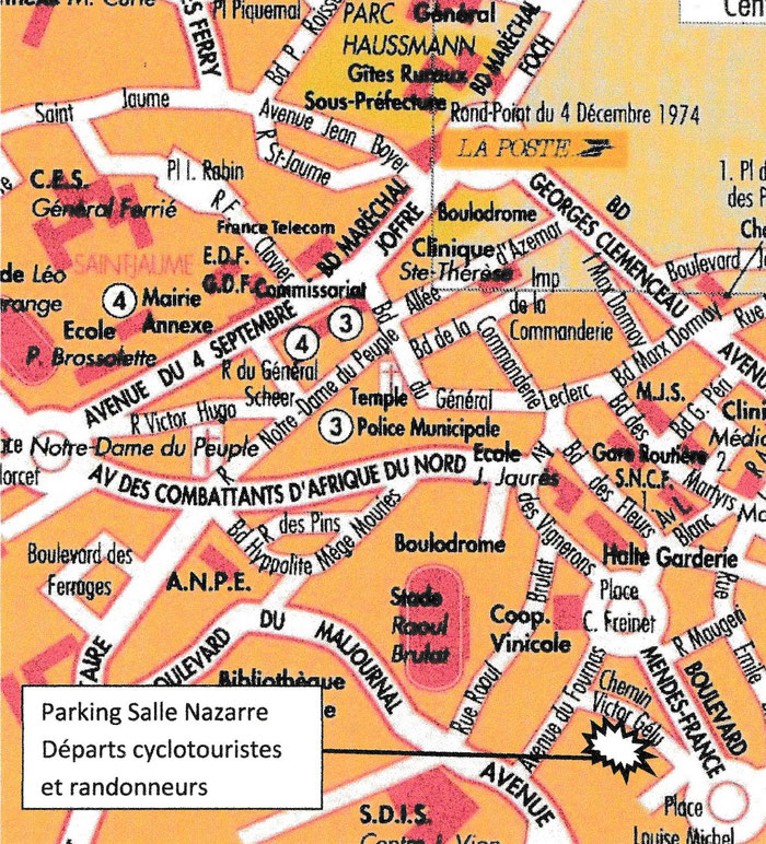 Départs cyclotouristes et randonneurs : paking Salle Nazarre