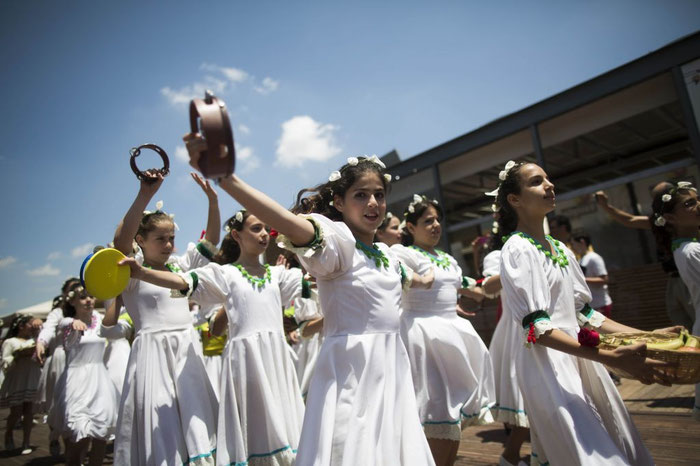 Celebrating the harvest on Shavuot at Jerusalem's First Station (photo credit: Yonatan Sindel/Flash 90)