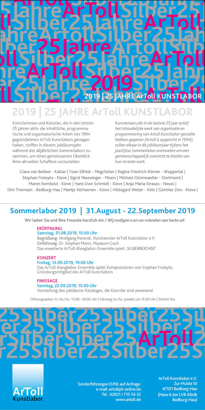Einladung Sommerlabor 2019 ArToll Kunstlabor