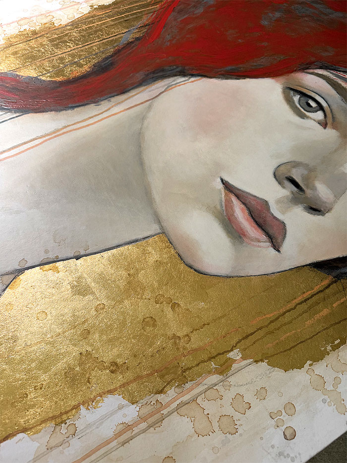 © Conni Altmann, Originalgemälde "This morning", Mixed Media mit Blattgold auf Sperrholz, ca. 80 x 80 x 2 cm