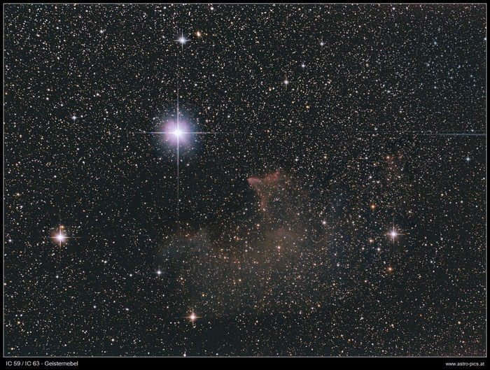 IC 59 / IC 63, Geisternebel, Ghost Nebula, aufgenommen mit Canon EOS 1000 Da mit Skywatcher Newton 150/750 mm