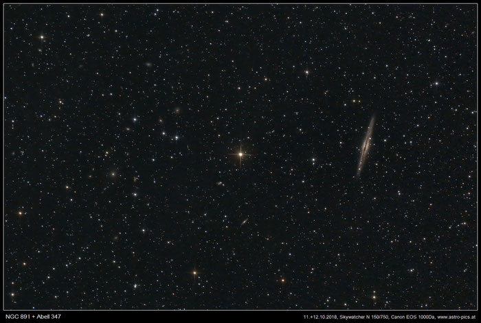 Die Edge-on Galaxie NGC 891 mit dem Galaxienhaufen Abell 347